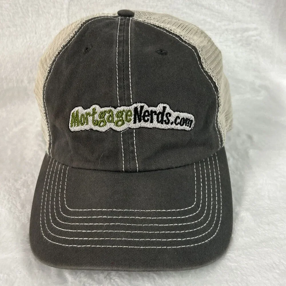 MortgageNerds.com Gray Mens Hat Adjustable Ball Cap Baseball